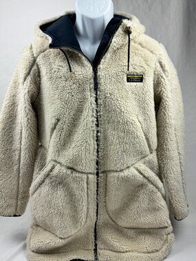 L.L.Bean Women Size M Full Zip Sherpa Fleece Hoodie Cream 508967